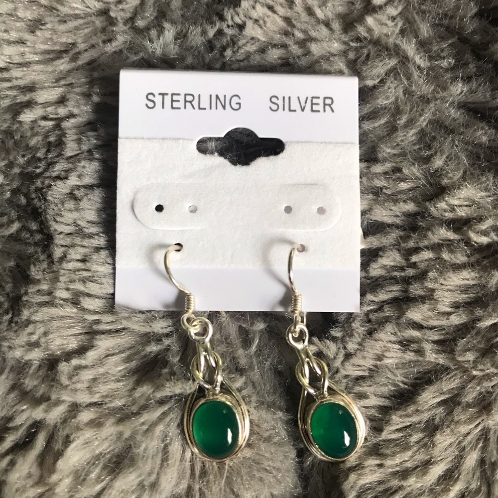 NWT Sterling Silver Green Onyx Earrings